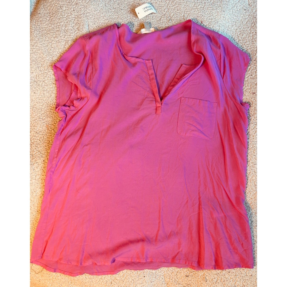 Banana Republic India Pink Viscose Split Neck Short Sleeve Blouse L 559141-01-1